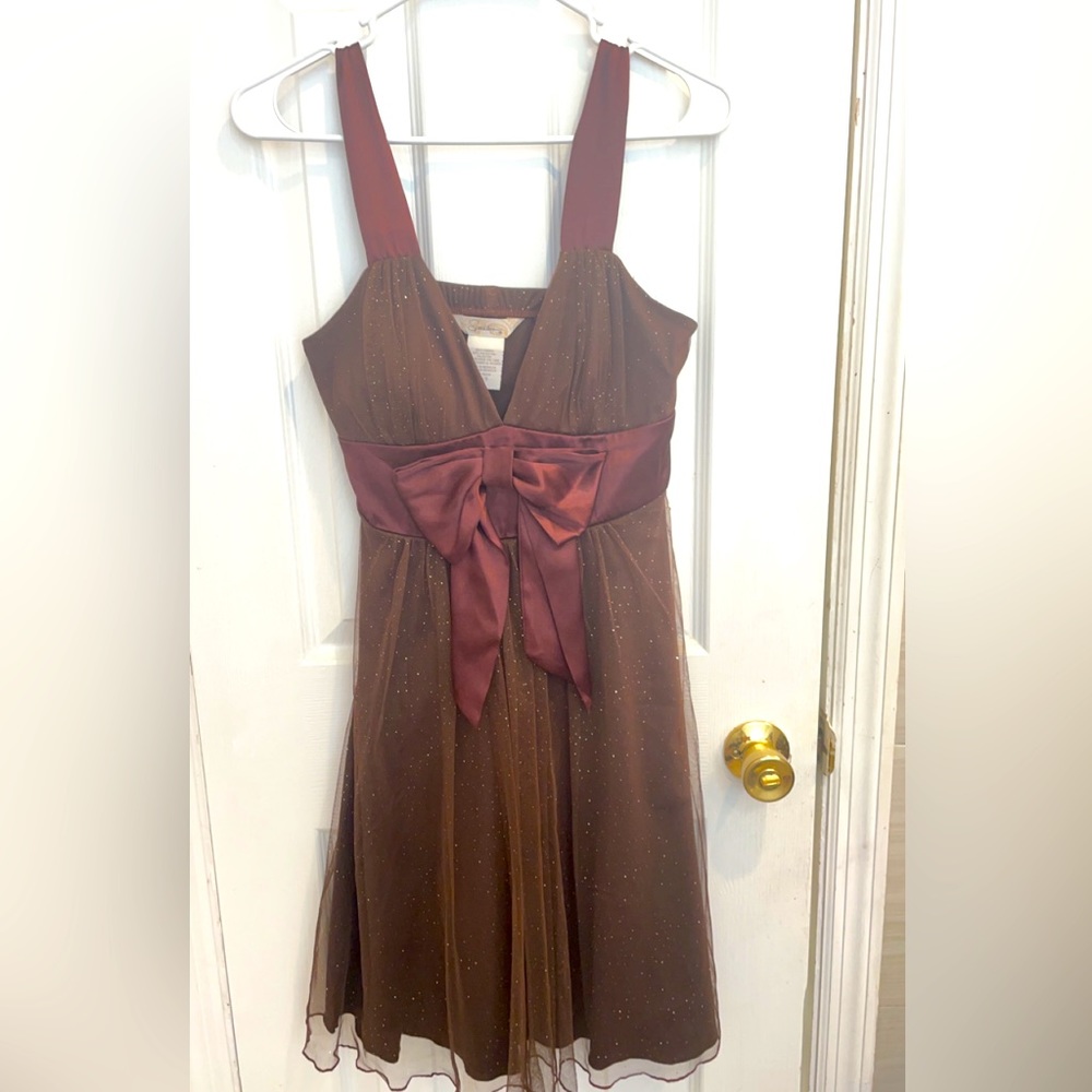 Speechless brown sparkle dress with satin bow waist size 5